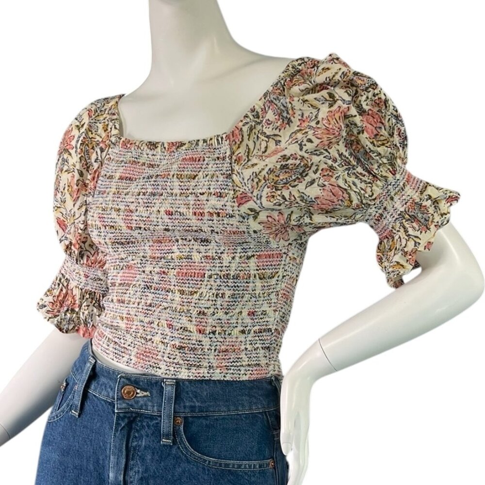 Talisman Firelight Puff Sleeve Smocked Bodice Top in Vintage Lotus Size $66 XS